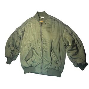 Anthropologie MABLE Women's Olive Green MA-1 Bomber Jacket Orange Lining Size S